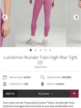 NWOT lululemon Wunder Train High-Rise Tight 25" Size 14- Velvet Dust Pink